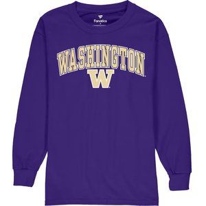 Youth Large 14-16 - Washington Huskies Shirt Long Sleeve Fanatics Branded Purple